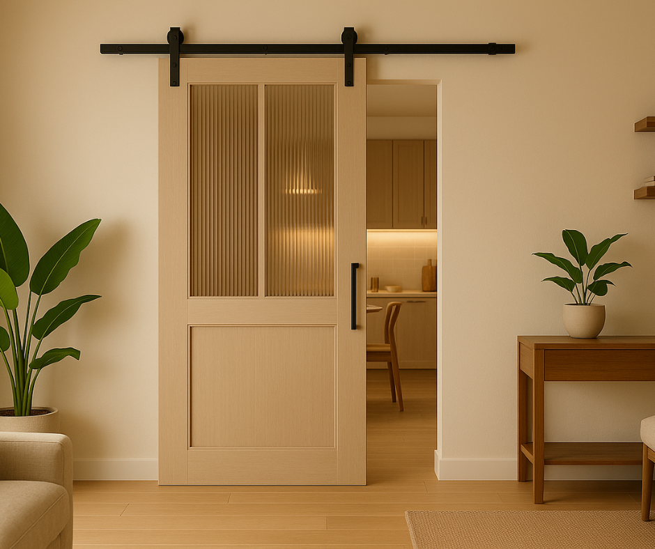 jenis barn door malaysia — pintu reeded glass aesthetic
