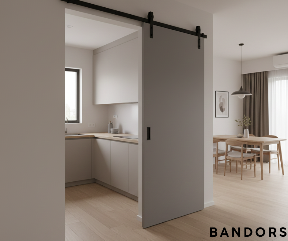 barn door untuk dapur basah dan dapur kering di rumah malaysia