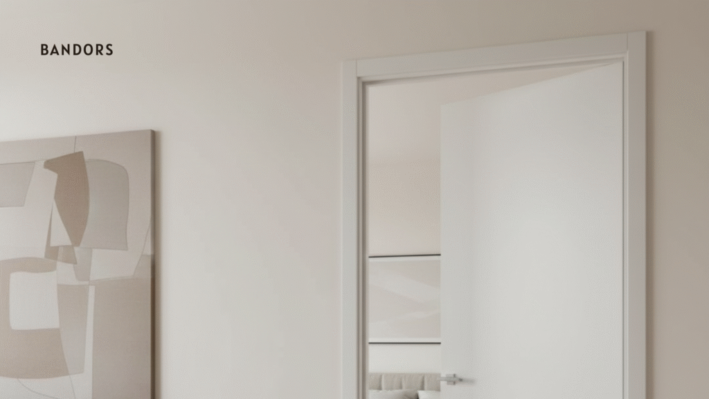 Modern interior featuring a hinged door used for privacy and clear separation