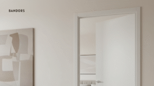 Modern interior featuring a hinged door used for privacy and clear separation